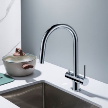 CYRUS Drei-Wege-Wasserhahn mit ausziehbarer Brause, Chrom, Gold, Antik Messing, Edelstahl Optik, Schwarz Matt - Photo preview 5
