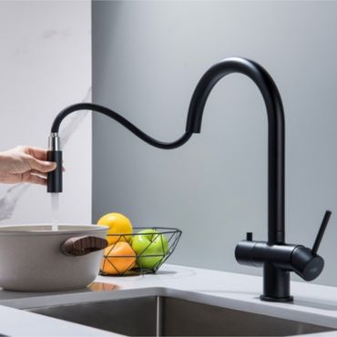 CYRUS Drei-Wege-Wasserhahn mit ausziehbarer Brause, Chrom, Gold, Antik Messing, Edelstahl Optik, Schwarz Matt - Photo preview 2