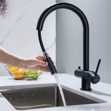 CYRUS Drei-Wege-Wasserhahn mit ausziehbarer Brause, Chrom, Gold, Antik Messing, Edelstahl Optik, Schwarz Matt - Photo preview 5
