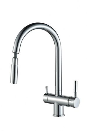 NAOMI CHROM 3-Wege-Wasserhahn mit einer ausziehbaren Brause kompatibel mit Wasserfiltern aller Art