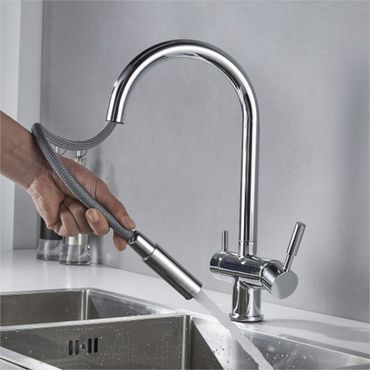 NAOMI CHROM 3-Wege-Wasserhahn mit einer ausziehbaren Brause kompatibel mit Wasserfiltern aller Art - Photo preview 0