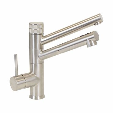 3-Wege-Wasserhahn mit ausziehbarer Brause CUCINA IDEALE Edelstahl Look mit Kompensator