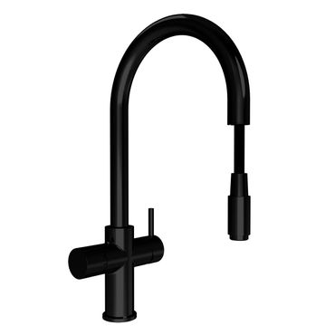 SPRUDELUX® 5-Wege-Armatur C-Auslauf mit ausziehbarer Brause; schwarz für SPRUDELUX FLAME