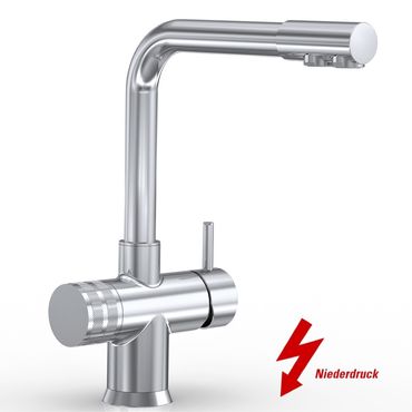 Designer Drei-Wege-Wasserhahn GM L-Auslauf Edelstahl Look (NIEDERDRUCK) - Photo preview 0