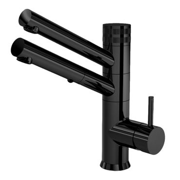 3-Wege-Wasserhahn mit ausziehbarer Brause CUCINA IDEALE Bedienhebel rechts mit Kompensator FULL BLACK