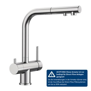 3-Wege-Armatur BLANCO, Edelstahl Optik UltraResist, mit/ohne ausziehbarer Handbrause, Made in Germany  - Photo preview 1