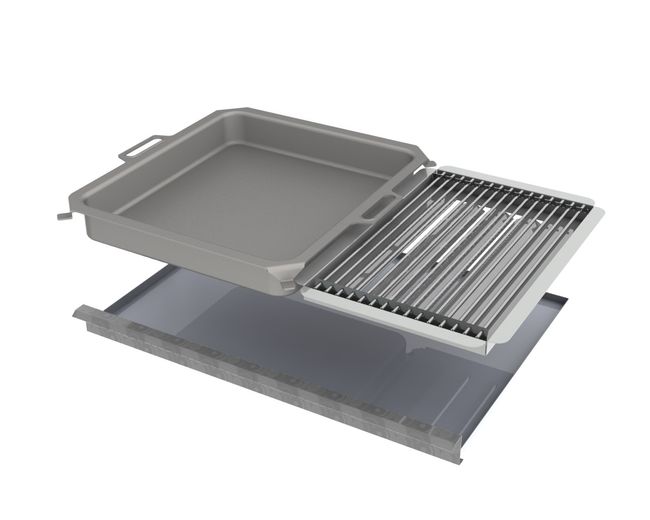 Kombi-Set 4-teilig Pfanne + V2A Rost Einzelstäbe + Flammabdeckung + Fettwanne für Gastrobräter