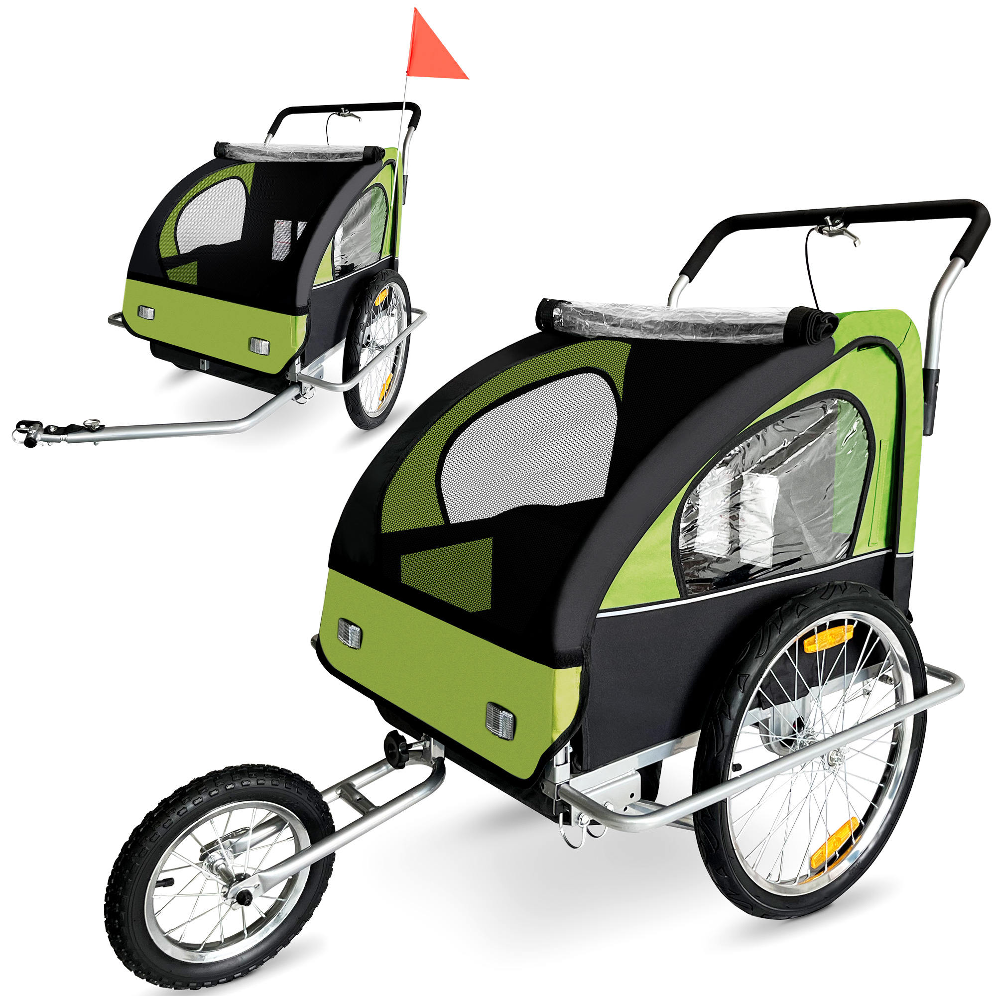 SAMAX Children Bike Trailer 2in1 Jogger Stroller with Suspension in Green Black Silver Frame MA Trading Buy it Smart