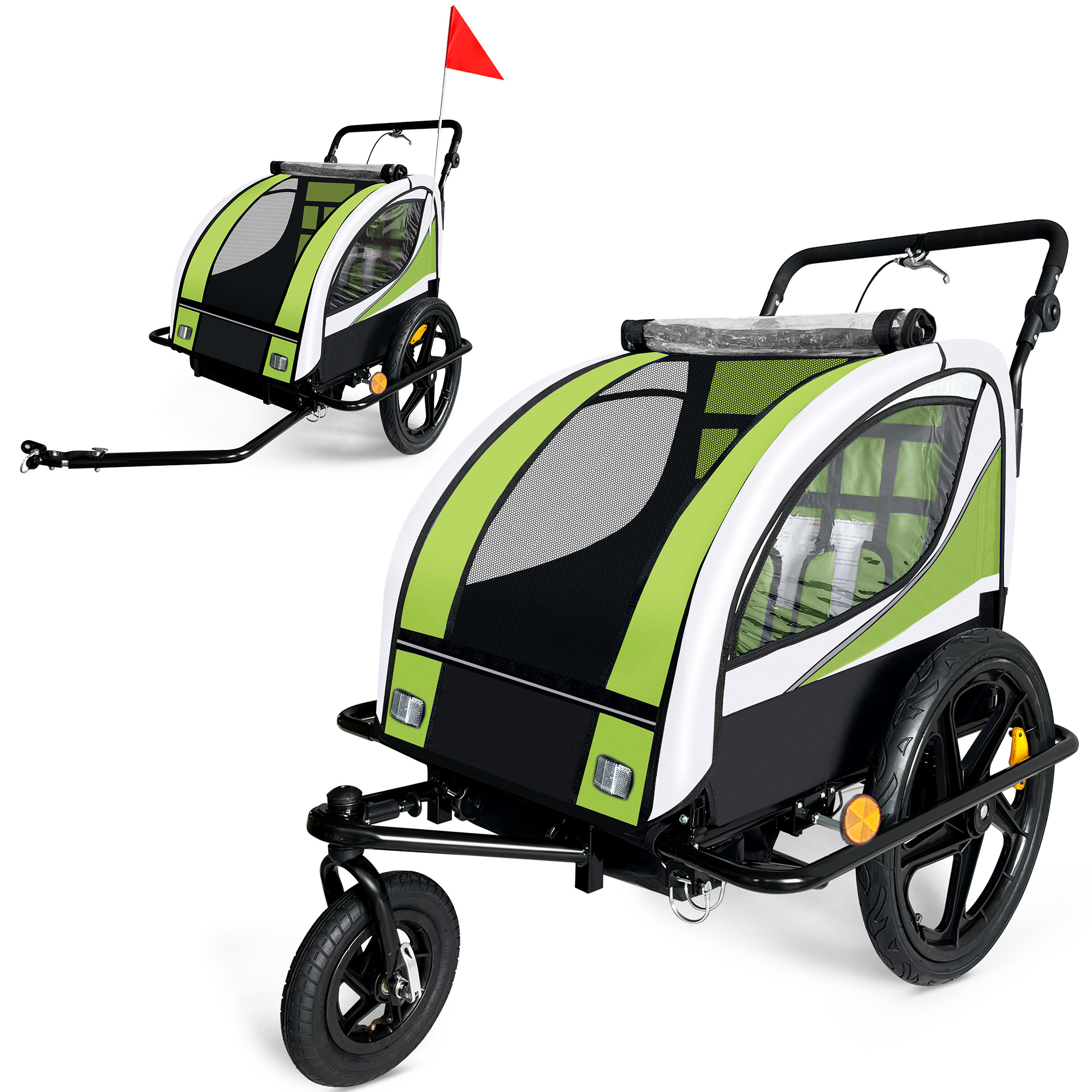 SAMAX Children Bike Trailer 2in1 Jogger 360 rotatable Stroller with Suspension in Green Black Frame MA Trading Buy it Smart