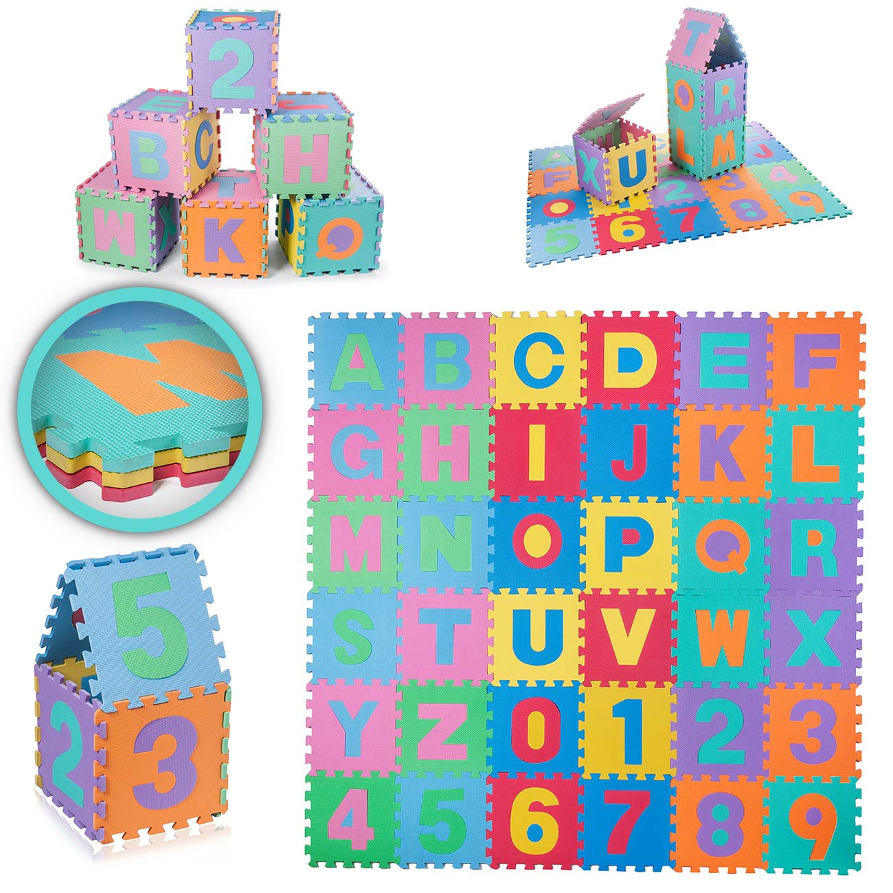 Baby Vivo Tapis De Jeu Puzzle En Mousse Eva Pour Enfants 190 X 190 Cm Avec Lettres Et Chiffres Ma Trading