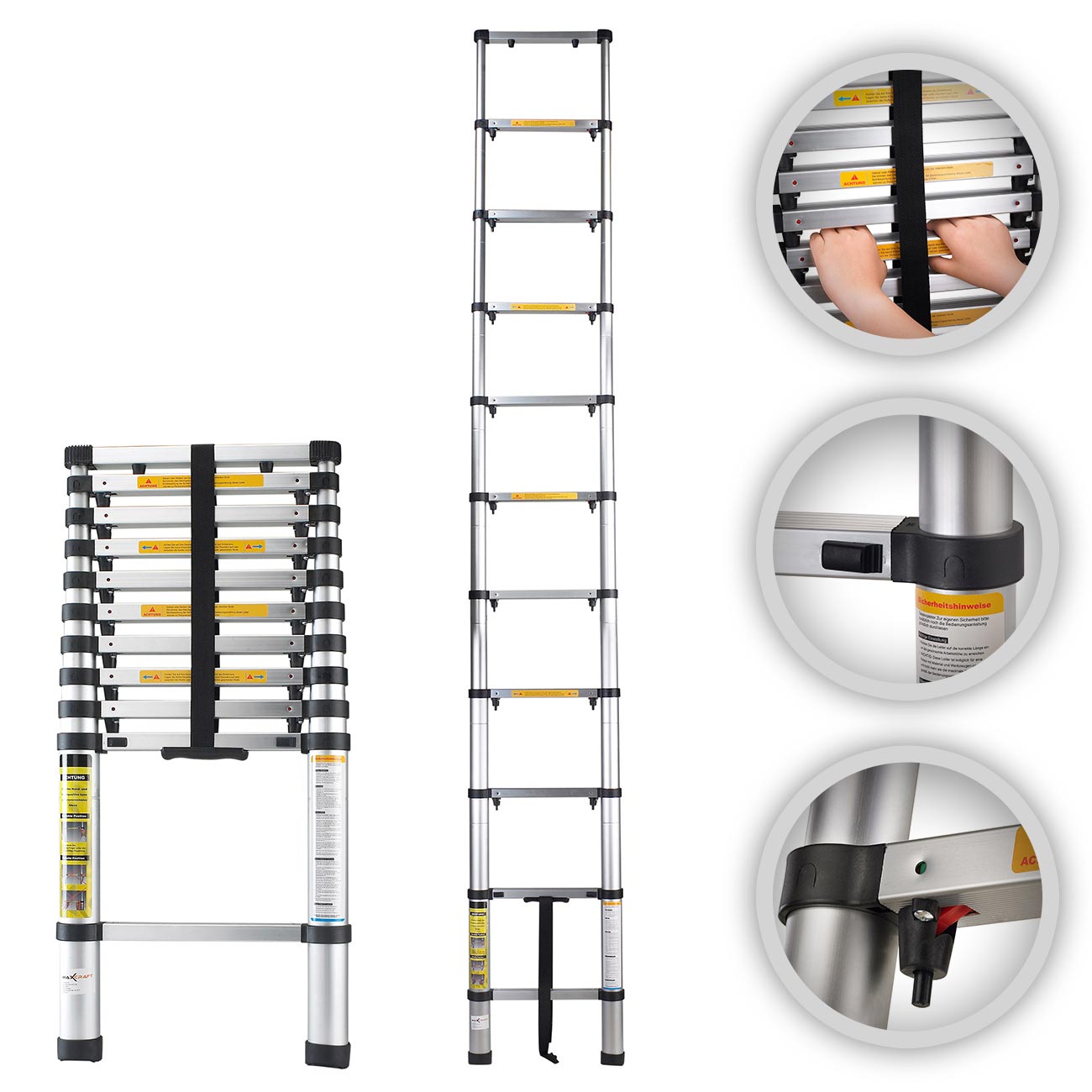 B-WARE Teleskopleiter 3,20 m Aluleiter Stehleiter Anlegeleiter ...