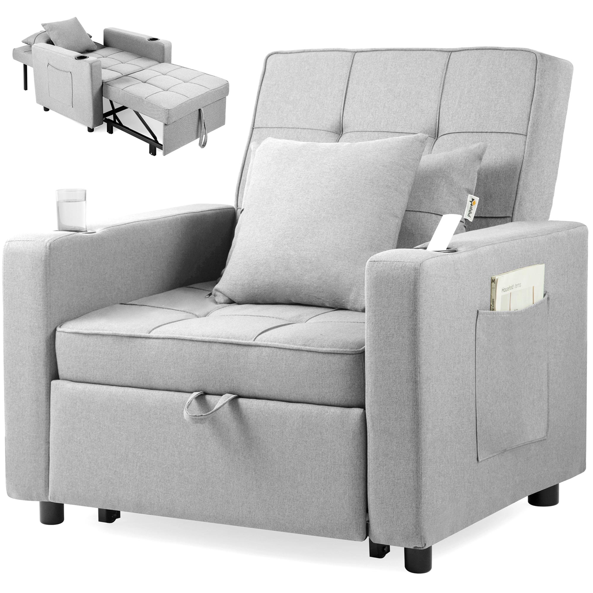 Canapé 3 places convertible en tissu bouclette - gris - MILU