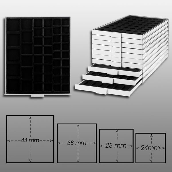 Caja De Monedas Prophila – 45 Compartimentos En 3 Tamaños, Inserto Rojo, Formato 237x296 Mm – Combinable Con Leuchtturm