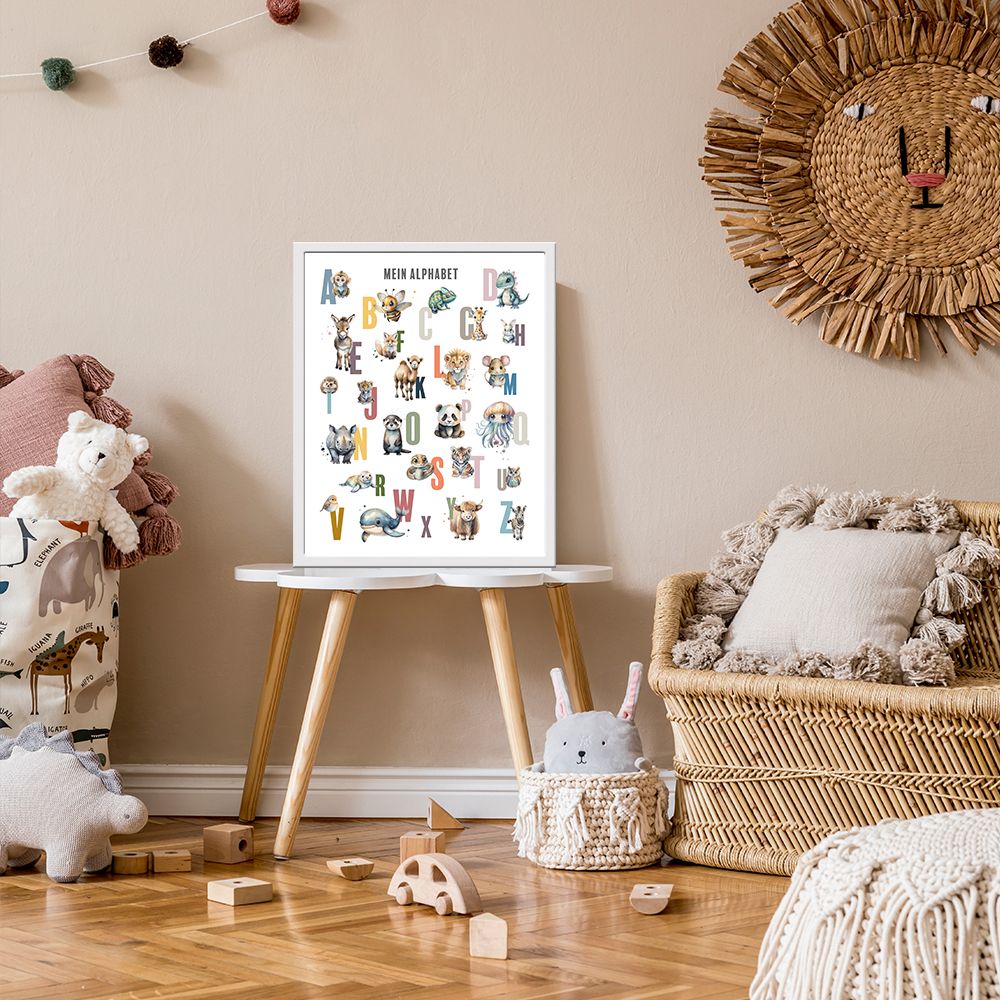 LAVEMA Lernposter Set 4-tlg - Alphabet, Zahlen, Formen Für Kinderzimmer