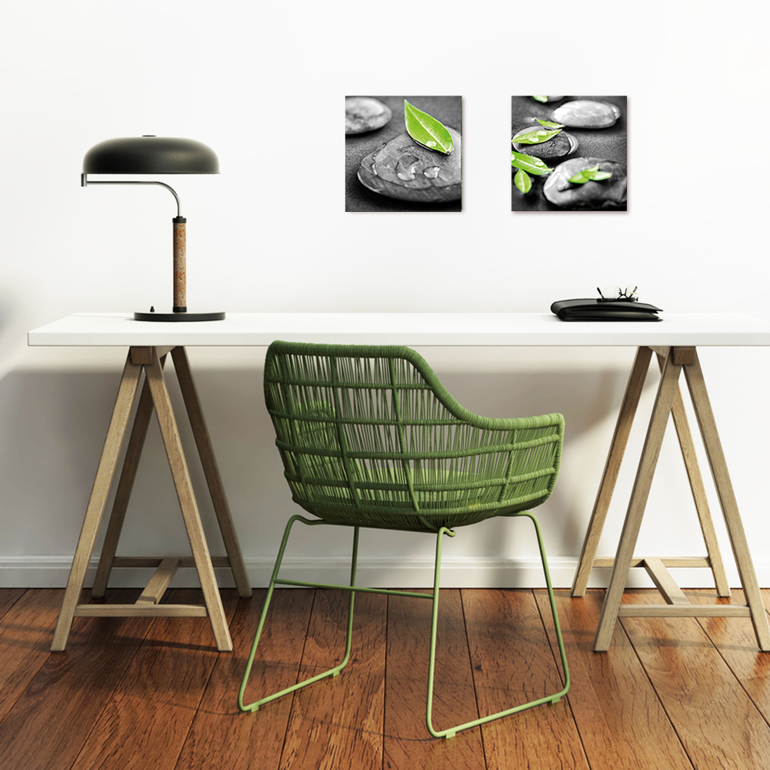 artissimo Glasbild 20x20cm Bild aus Glas Wandbild Wellness Zen Bad Steine Blatt