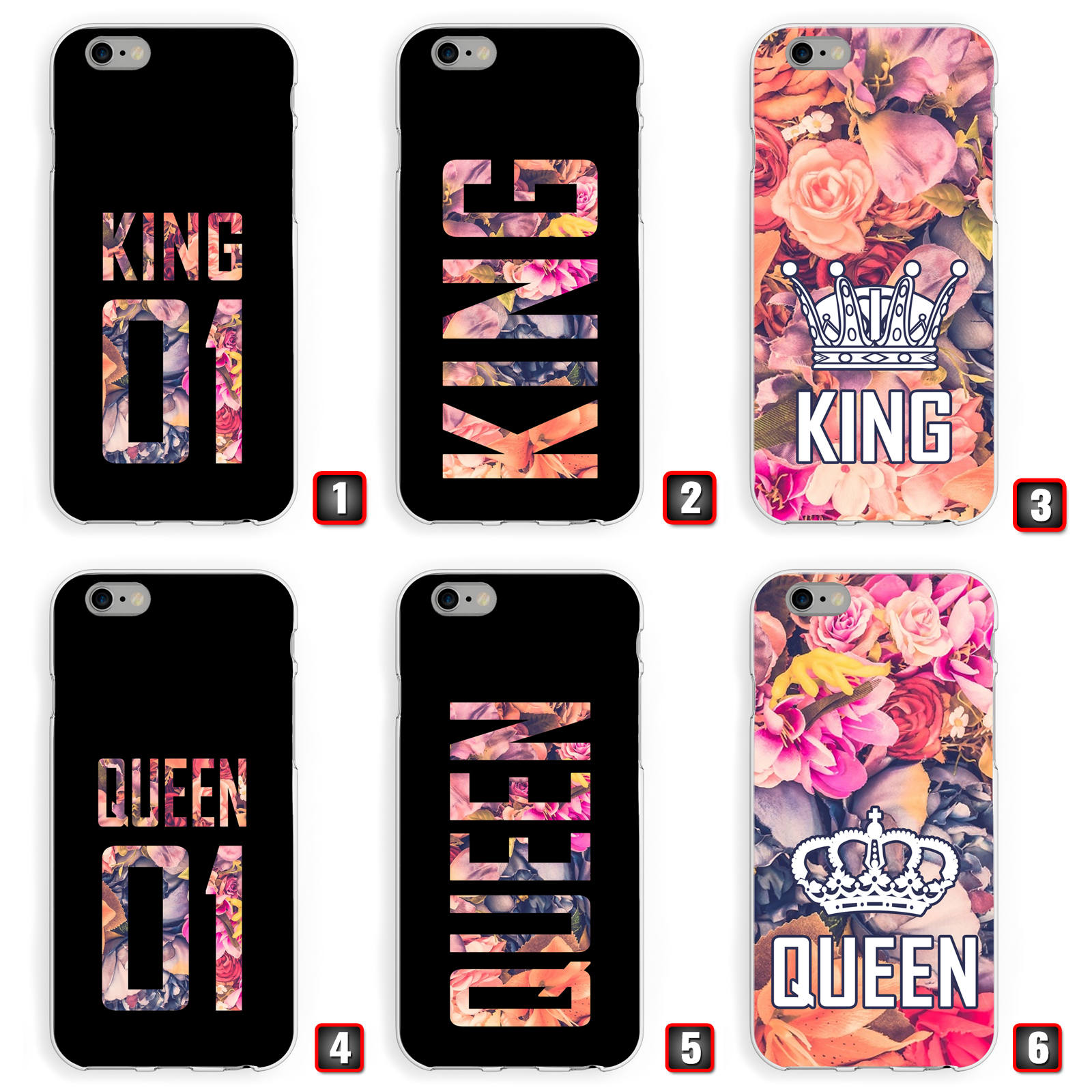 Handyhülle &lsquo;King & Queen - Blumen-Muster&rsquo; für Apple iPhone | Hardcase