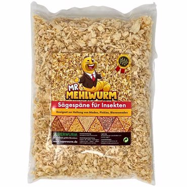 Mr. Mehlwurm 1 Liter Sägespäne (grob) für lebende Insekten - für die Haltung von Bienenmanden, Mehlwürmer, Zophobas - einfach frisch halten 