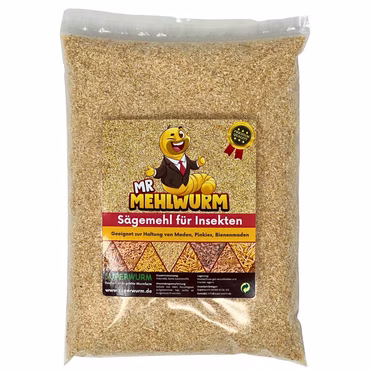 Mr. Mehlwurm 1 Liter Sägemehl (fein) für lebende Insekten - für die Haltung von Maden, Bienenmanden, Mehlwürmer, Pinkies - einfach frisch halten 