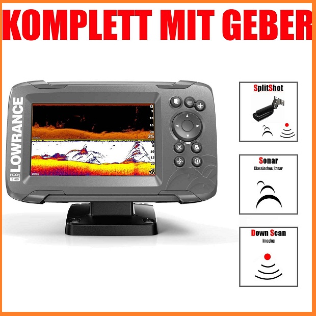 Lowrance Hook2-5x Echolot mit GPS HDI SplitShot Geber, Angelshop