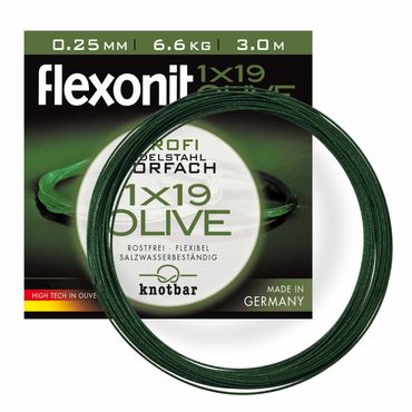 flexonit Olive 1x19 Meterware 0,25 mm Länge 3m Stahlvorfach Raubfischvorfach