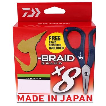 Daiwa J-Braid Grand X8E 0.06mm-270m Chartreuse with Scissors Geflochtene Schnur mit Schere