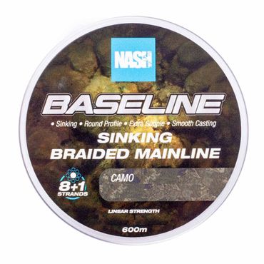 Nash Baseline Sinking Braid Camo 20lb 0.20mm 600m Sinkende Geflochtene Karpfenschnur
