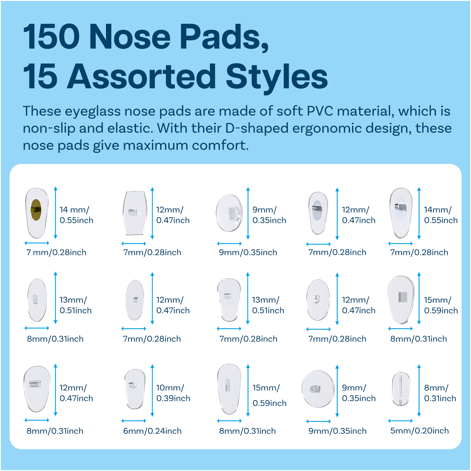 150 Pairs Eyeglass Repair Kit Clear Transparent Nose Pads - 15 Different Styles - Picture 2 of 5
