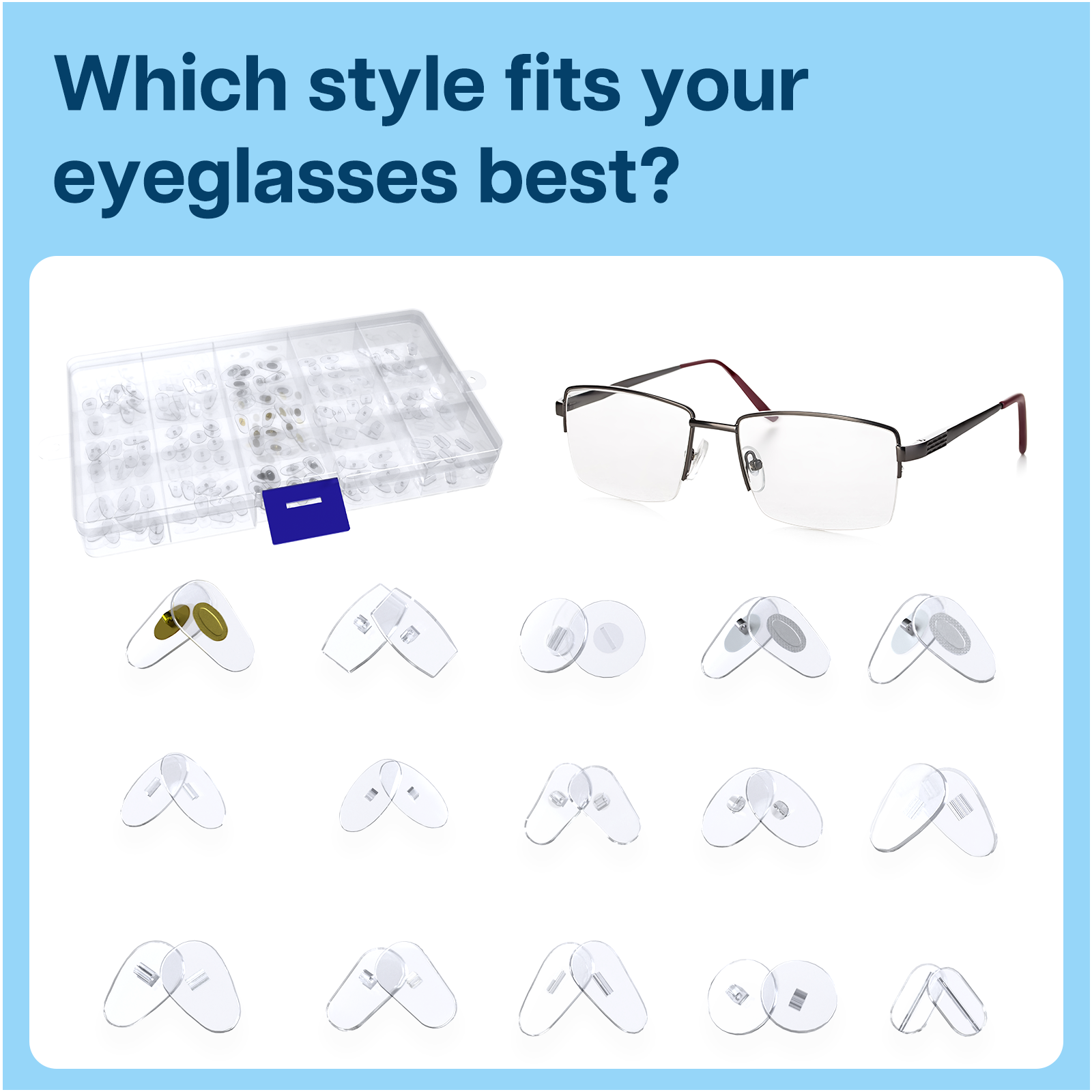 150 Pairs Eyeglass Repair Kit Clear Transparent Nose Pads - 15 Different Styles - Picture 3 of 5