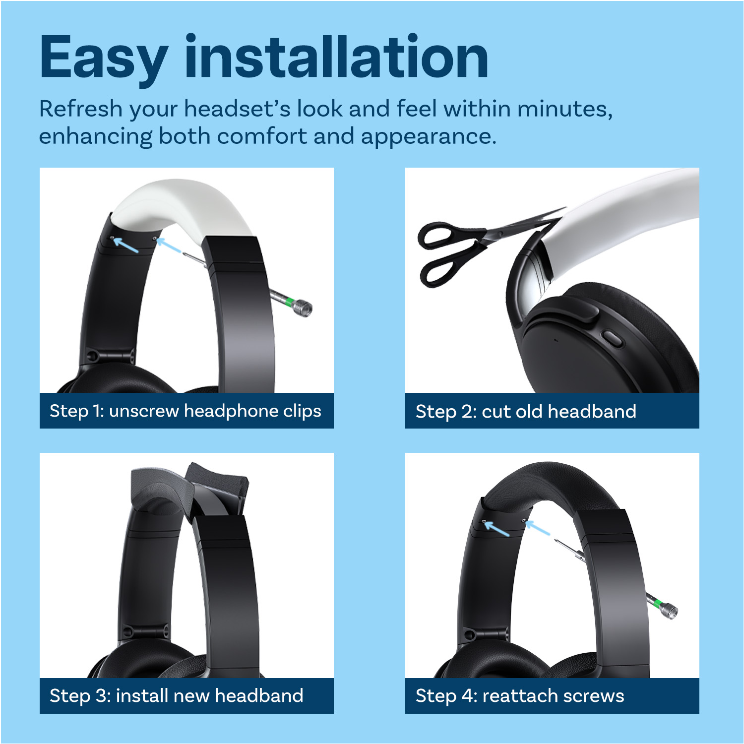 Replacement Headband for Bose QC35/QC35 II - PU Leather Grey