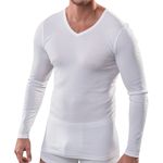 Herren langarm Shirt V-Ausschnitt weiß