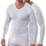 Herren langarm Shirt V-Ausschnitt weiß