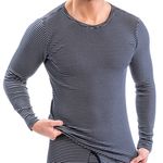 Herren Thermo langarm Shirt Rundhals gestreift Marine Ringel