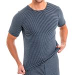 Herren Thermo kurzarm Shirt Rundhals Marine Ringel