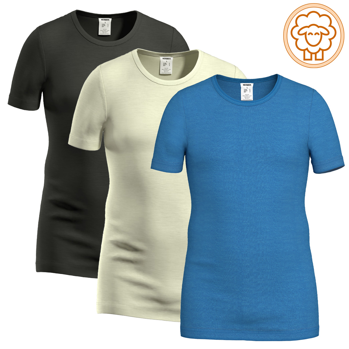HERMKO 40488 Herenshirt met korte mouwen en V-hals van merinowol/Tencel, zwart, S