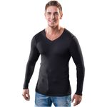 Herren langarm Unterhemd V-Neck schwarz