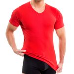 Herren kurzarm Shirt, V-Ausschnitt rot