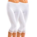 Damen 3/4-Leggings mit Spitze weiß 2er Pack