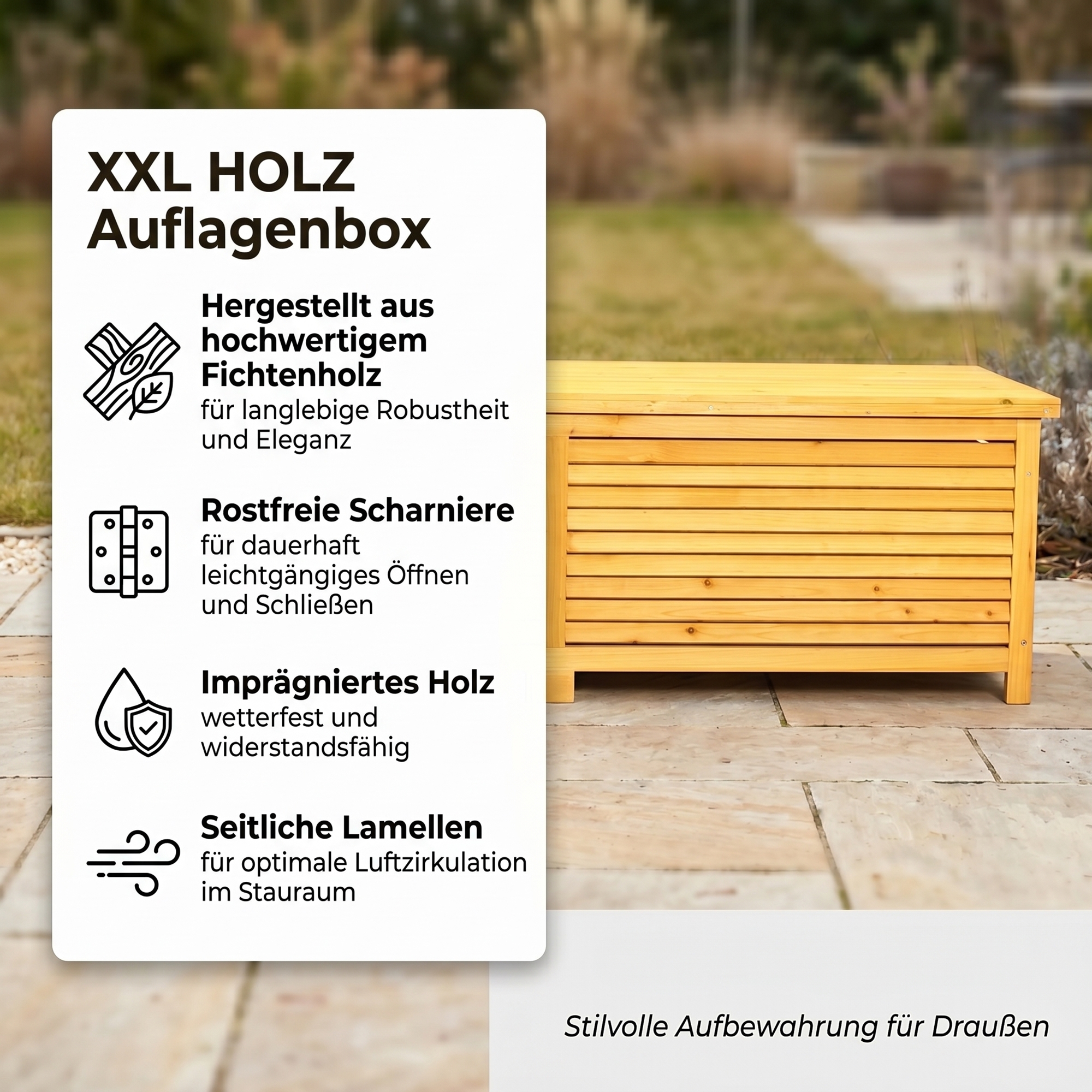 140CM Holz Auflagenbox Kissenbox Gartenbox Gartentruhe Auflagen Truhe  Holztruh! | Mucola Online Shopping