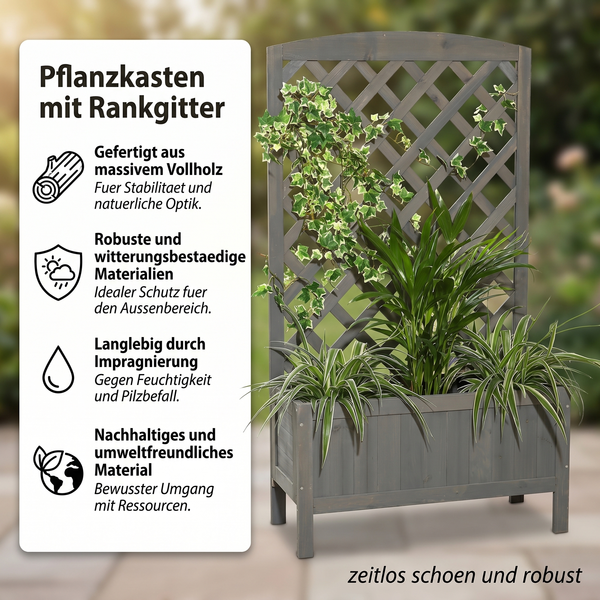 blumenkasten balkon selbstbewässerung Liva Schwarz Balkonblumenkasten mit Bewässerungssystem 60 / 80 / 100 c –  Balconyliving.de main image 1