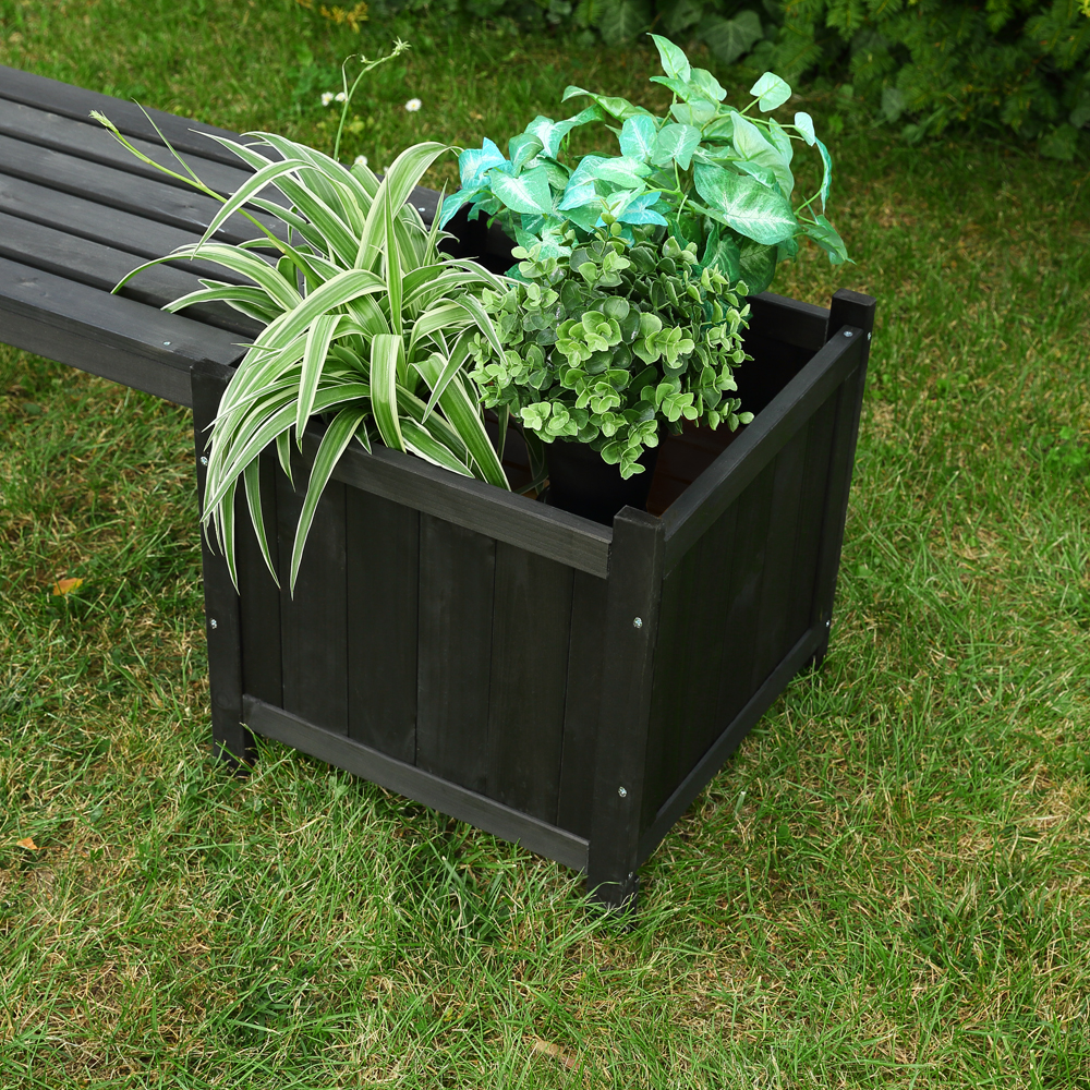 Gartenbank mit 2 Blumenksten in Schwarz Holz Garten Bank Blumenkasten  Holzbank | Mucola Online Shopping