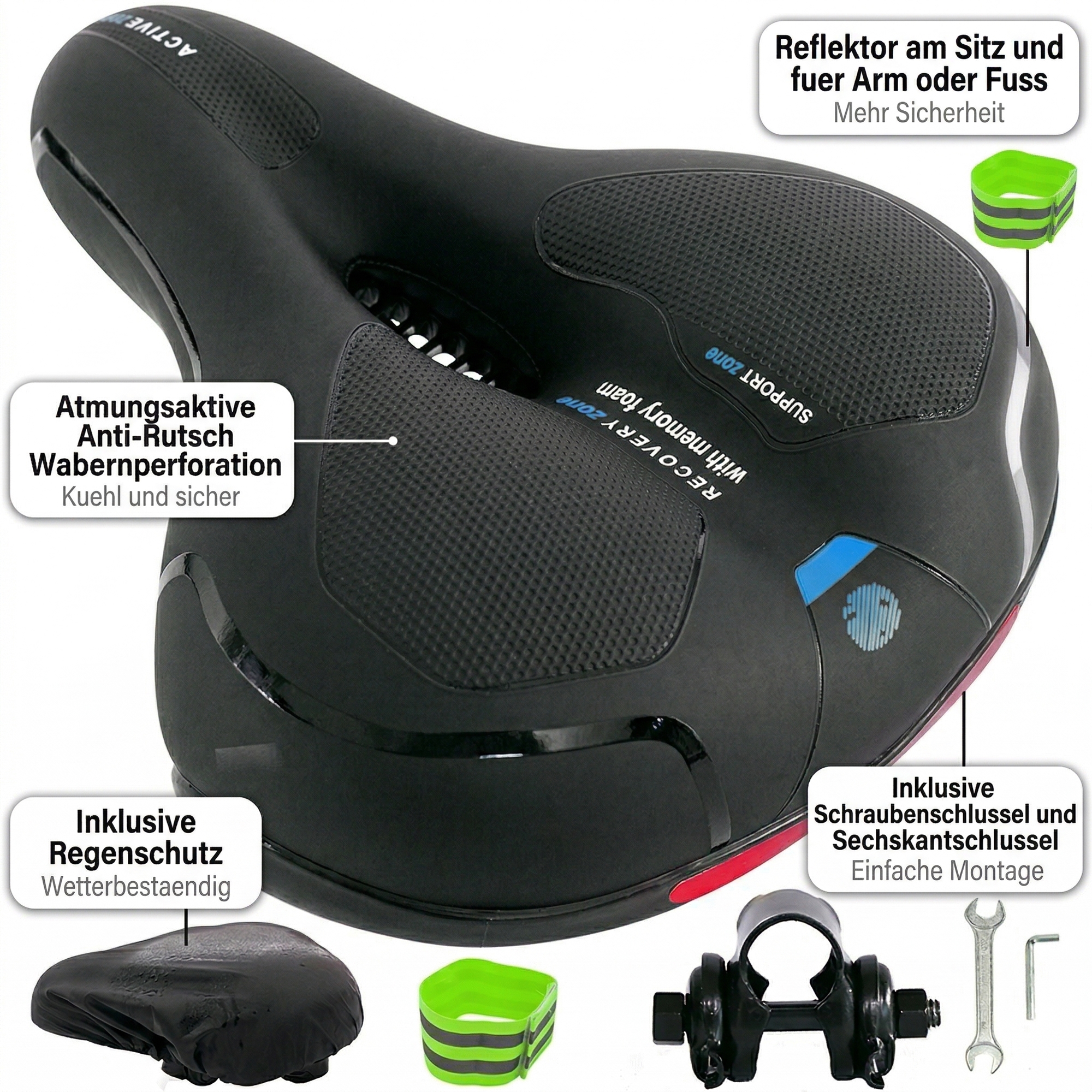 Fahrrad Sattel Ergonomischer Sitz Blau Gel Memory-Schaum Rckstrahler  Federung | Mucola Online Shopping