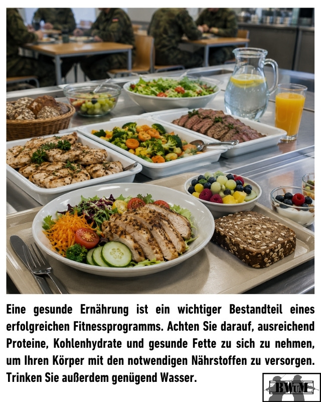 Eine gesunde Ernährung ist ein wichtiger Bestandteil eines erfolgreichen Fitnessprogramms. Achten Sie darauf, ausreichend Proteine, Kohlenhydrate und gesunde Fette zu sich zu nehmen, um Ihren Körper mit den notwendigen Nährstoffen zu versorgen. Trinken Sie außerdem genügend Wasser.