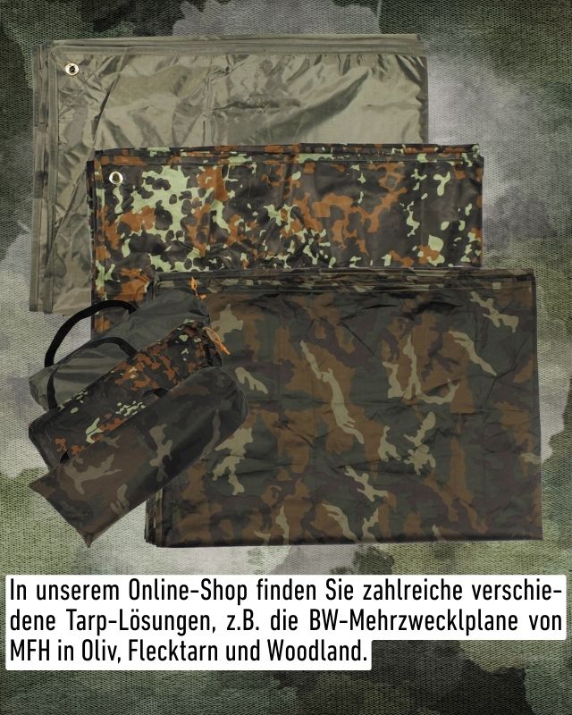 BW-Tarp von MFH in Oliv, Flecktarn und Woodland