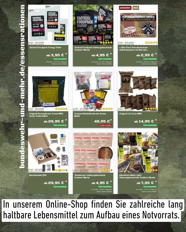 Beispiele für Outdoor-Lebensmittel aus dem BW-Shop
