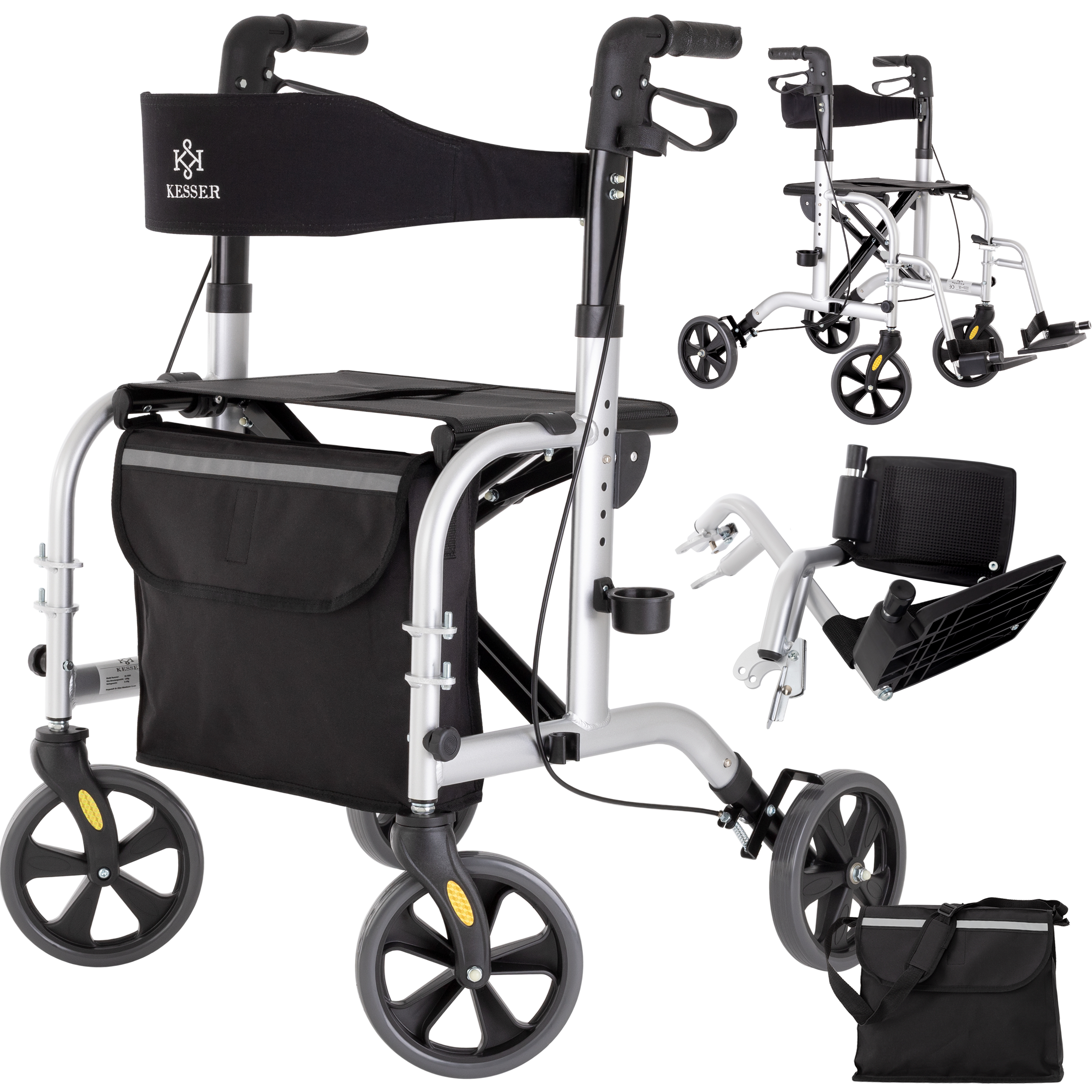 KESSER Rollator 2in1 Aluminium Set, Leichtgewicht-Reiserollator mit ...