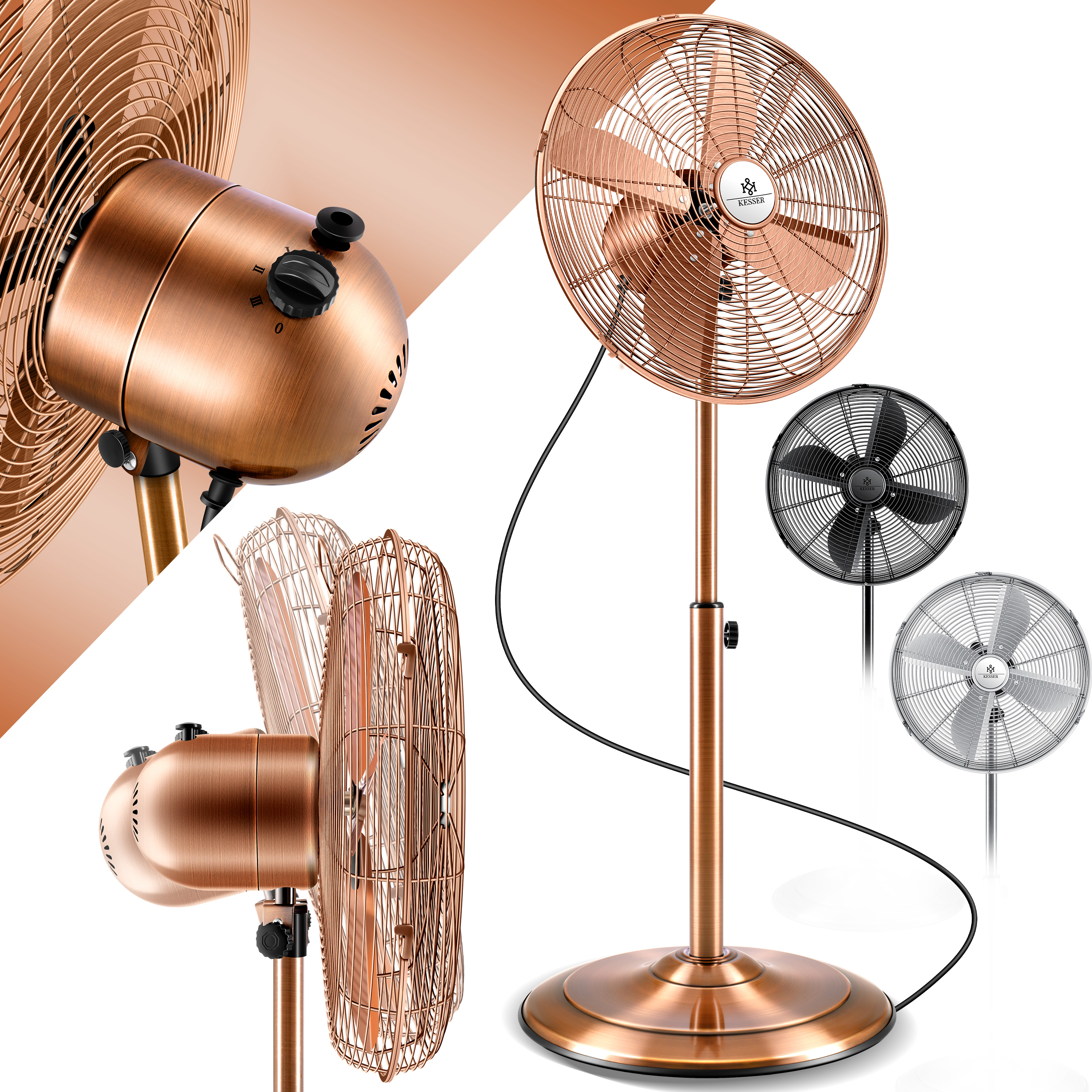 Windmaschine Leiser Betrieb Bodenventilator Klimager/ät Vollmetall Standventilator 50 Watt /Ø 40cm Fan H/öhenverstellbar Oszillierender Ventilator Turmventilator 3 Stufen