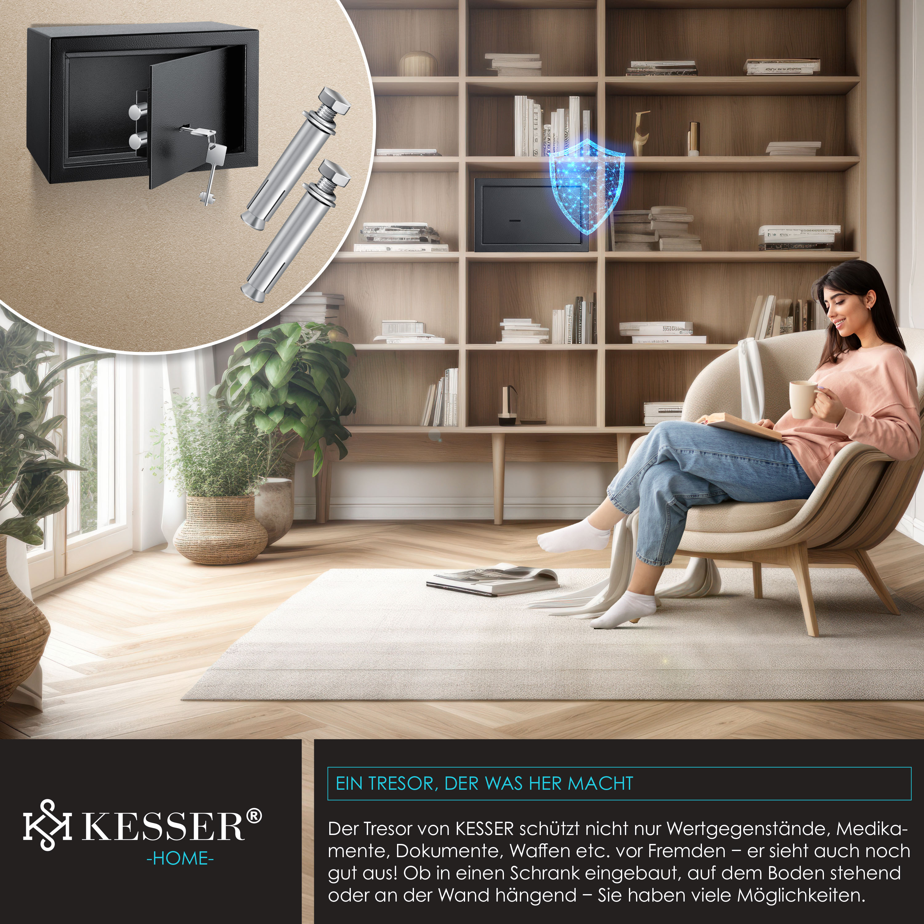 Produktbild von Froadp Safe Tresor Möbeltresor Mit Doppelbartschloss, 2 X Schlussel Und Befestigungsschrauben Homesafe Wandsafe Sicherheitsbox Geldschrank Fur Haus Hotel Wertsachen Silber 81634879
