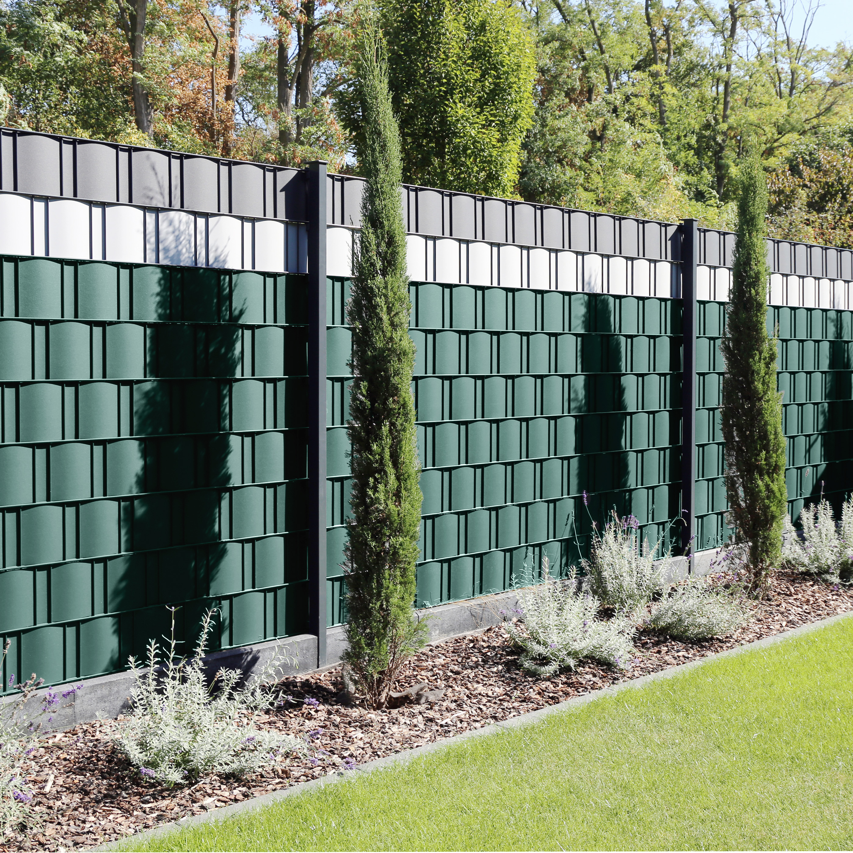 KESSER® PVC jaloezieën strip privacy roll dubbele staafmatten omheining ondoorzichtig, 30 bevestigingsclips | weer- en windbescherming | hekfolie privacy tuin tuinhek, Gris 35 m
