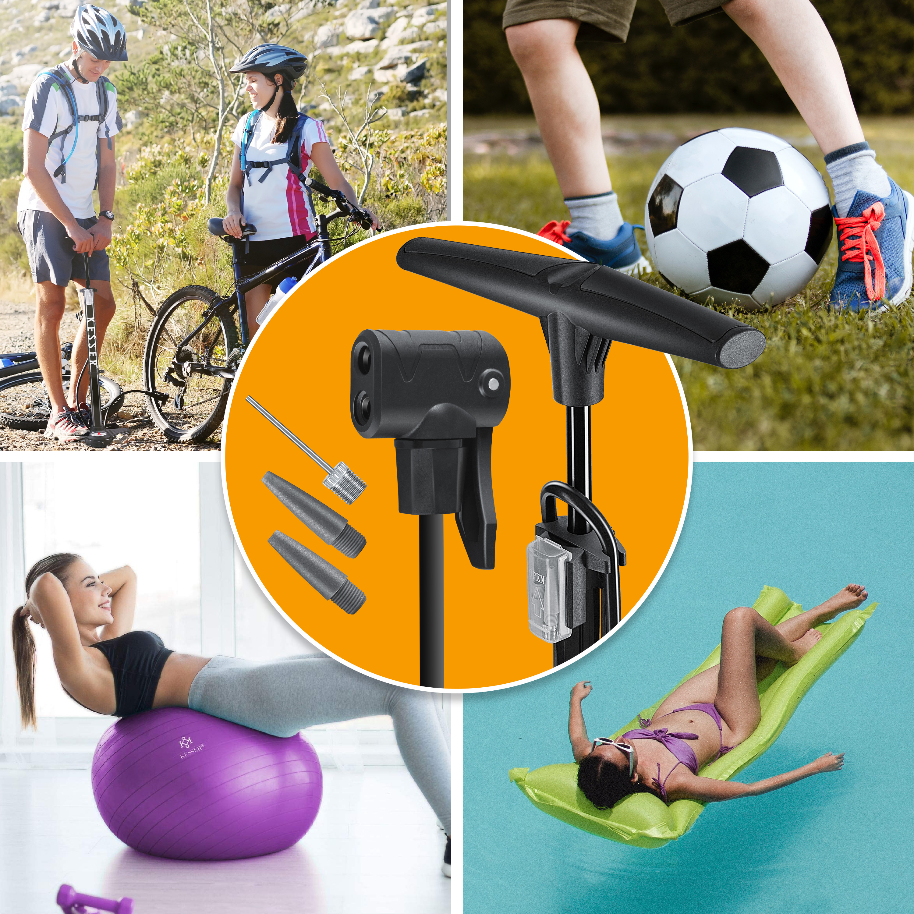 KESSER Standluftpumpe mit Manometer, Fahrrad-Luftpumpe Standpumpe passend  fr alle Ventile (AV, DV, SV ,I ) Doppelpumpenkopf, 3 Adaptern Rennrad ,  Mountainbike, Auto Reifen-Pumpe Universal | eShopping - einfach besser  einkaufen!