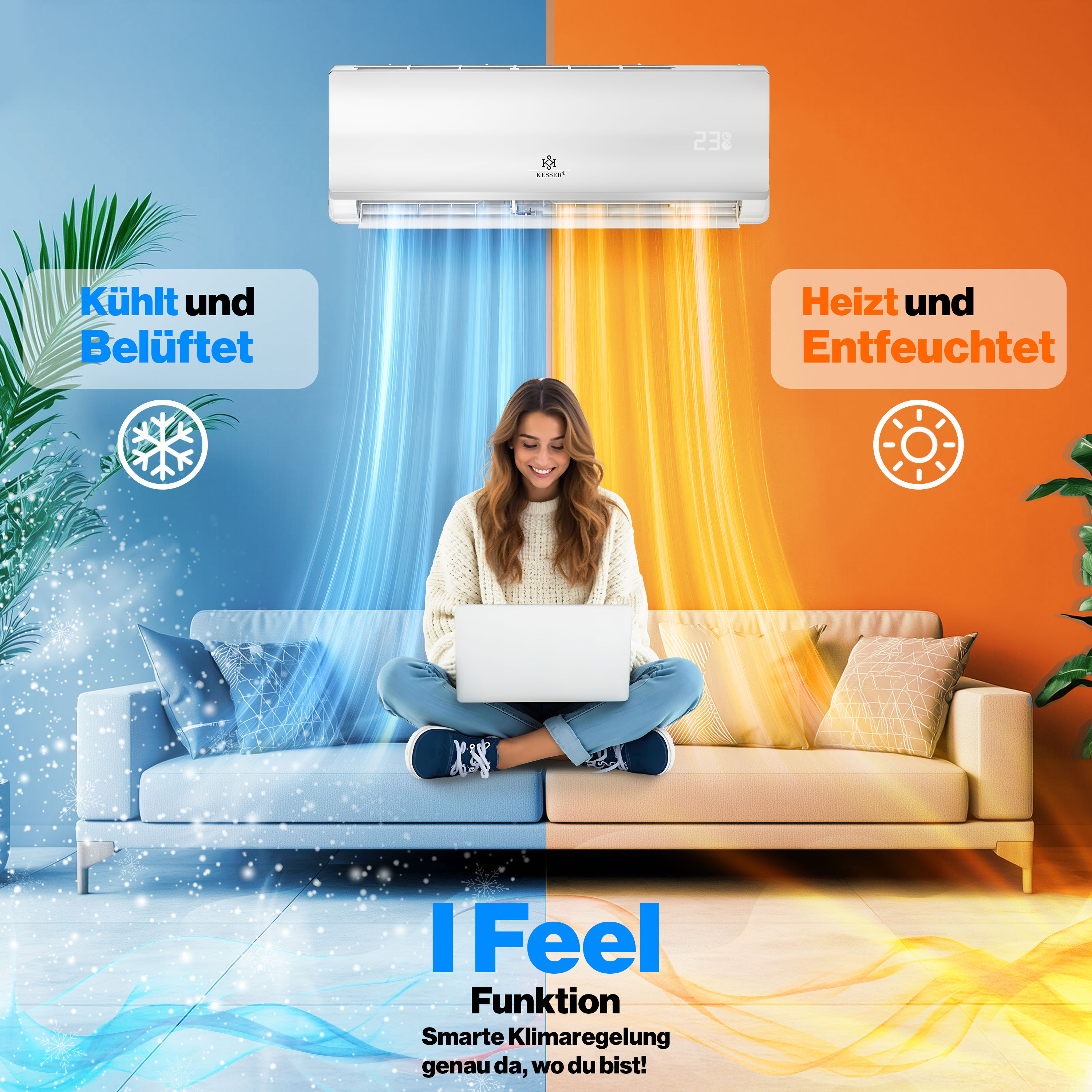 KlimaWorld NEXA S4E Split Klimaanlage 24000 BTU - Kühlen & Heizen A++ Mit WiFi